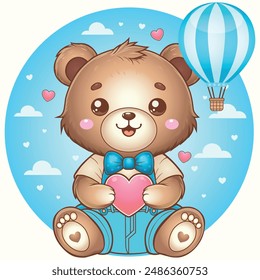 Teddy bear with air balloon cute