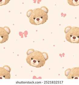 Teddy Bear all over pattern with bowtie ribbon