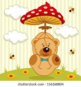 teddy bear with amanita - vector illustration