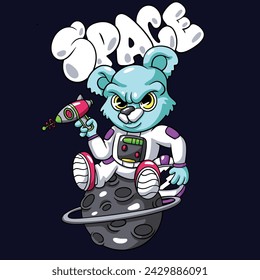 Teddy Bear Astronaut Streetwear Graffiti Cartoon illustration. Vector graphic for t-shirt prints and posters