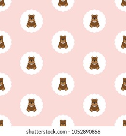Teddy bear baby in the bib. Vector illustration. Seamless pattern. Can be used for design greeting card, invitation, banner or logos. Flat design style. Swatch inside