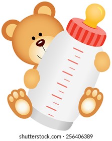 Teddy bear baby with bottle milk