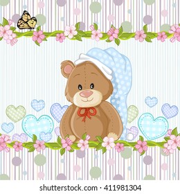 Teddy bear for baby boy . Baby shower invitation