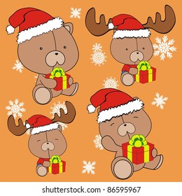 teddy bear baby cartoon xmas set in vector format