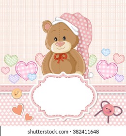 Teddy bear for baby girl . Baby shower invitation