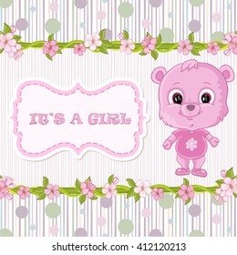 Teddy bear for baby girl . Baby shower invitation