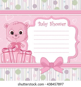 Teddy bear for baby girl . Baby shower invitation