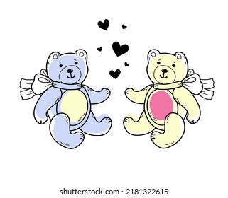 Teddy bear, baby girl toy. Cartoon sketch style doodle for icon, banner.