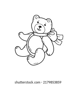 Teddy bear, baby toy. Cartoon sketch style doodle for icon, banner.