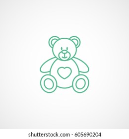 Teddy Bear Baby Toy Green Line Icon On White Background