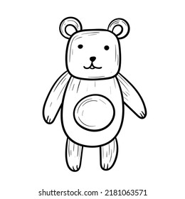 Teddy bear baby toy, isolated doodle illustration.