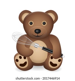 Teddy bear with balloon whisk on a white background. Vector illustration.