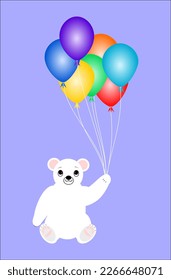 Teddy bear with balloons on a blue background