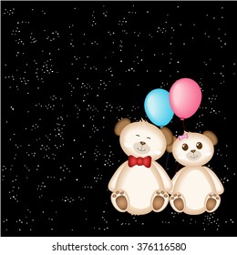 Teddy Bear and balloons vector illustration on dark background