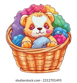 Teddy bear with basket filled with colorful. background for greeting cards.illustration
