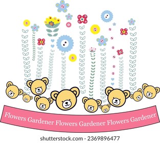 teddy bear and beautiful girl playing in the flower garden

