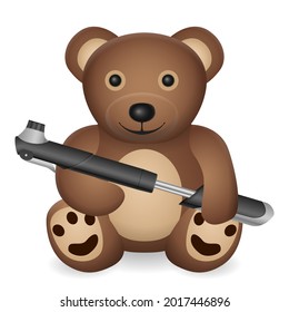 Teddy bear with bicycle pump on a white background. Vector illustration.