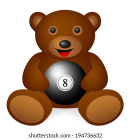 Teddy bear billiards ball on a white background. Vector illustration.
