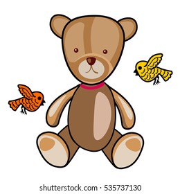 Teddy bear and bird. Vector flat and linear Illustration of skeleton. Web banners, advertisements, brochures, business templates. Isolated on a white background.