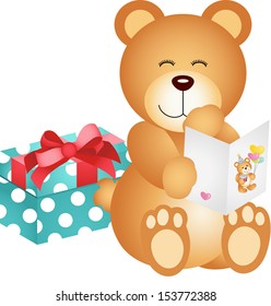 Teddy bear with birthday card and gift 