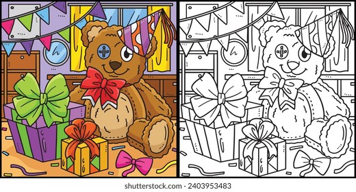 Teddy Bear with Birthday Gift Illustration