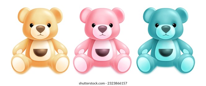 Teddy bear birthday vector set design. Birthday teddy bear cartoon characters isolated in white background. Vector illustration cute party gift collection.
