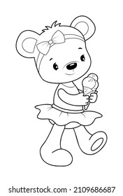 Teddy bear black and white outline illustration. Coloring book or page for kids.