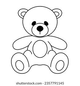 teddy bear, black and white vector cartoon illustration, isolated on white background