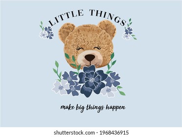 teddy bear with blue flowers design vector