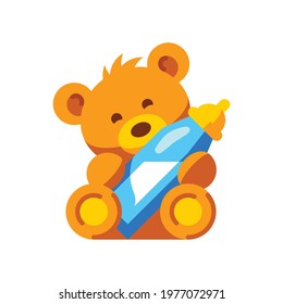 Teddy bear with bottle of milk vector illustration