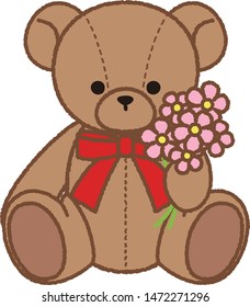 Teddy bear with a bouquet