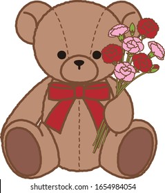 Oso de peluche con ramo de claveles