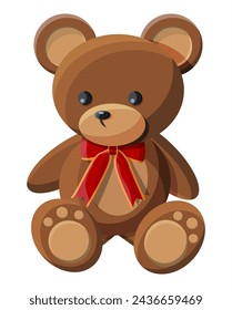 Teddy bear with bow. Bear plush toy. Teddybear icon. Vector illustration in flat style