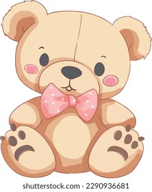 A teddy bear with a bow tie sits on a white background.