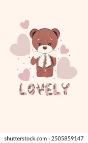 a teddy bear with a bow and the words love is written in pink