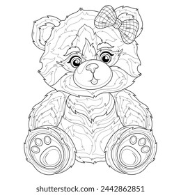 
Teddy bear with bow.Coloring book antistress for children and adults. Illustration isolated on white background. Hand draw