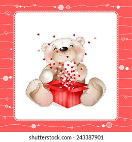 Teddy bear with a box of hearts