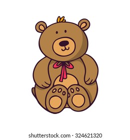 Teddy bear, bright vector children illustration of cute stuffed toy bear isolated on white