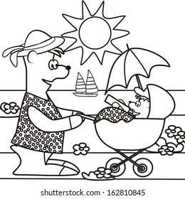 teddy bear and buggy - coloring
