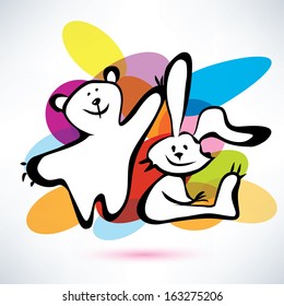 teddy bear and bunny, vector icons cartoon style