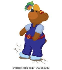 Teddy bear with butterfly vector illustration on white