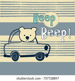 teddy bear by car vector illustration