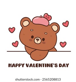 Teddy bear card valentine animals with hearts (Cute cartoon). Series: kawaii sticker whimsical characters. Perfect for romantic wedding vector Flat clipart banner t shirt design and background.