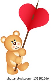 Teddy bear carries heart