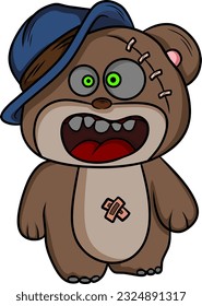 Teddy bear cartoon and crazy expression 