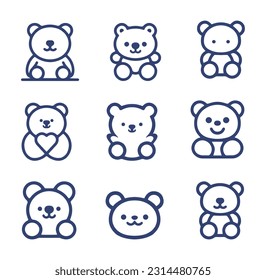 Teddy Bear cartoon line icon collection