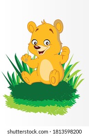 Caricatura del oso de peluche sobre la hierba, el peluche lindo, el libro de educación para niños bueno para los niños