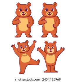 Teddy bear cartoon.Cute baby bear cartoon.Dancing joyful bear. Vector flat illustration.Isolated on white background.