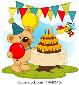 teddy bear celebrates birthday - vector illustration, eps