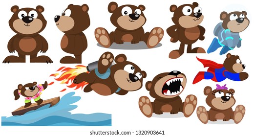 Teddy bear character in many poses for games